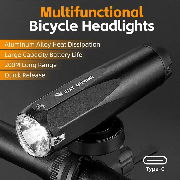 WEST BIKING YP0701404 Luz de Bicicleta Multifuncional com Sensor 600 Lumens Type-C