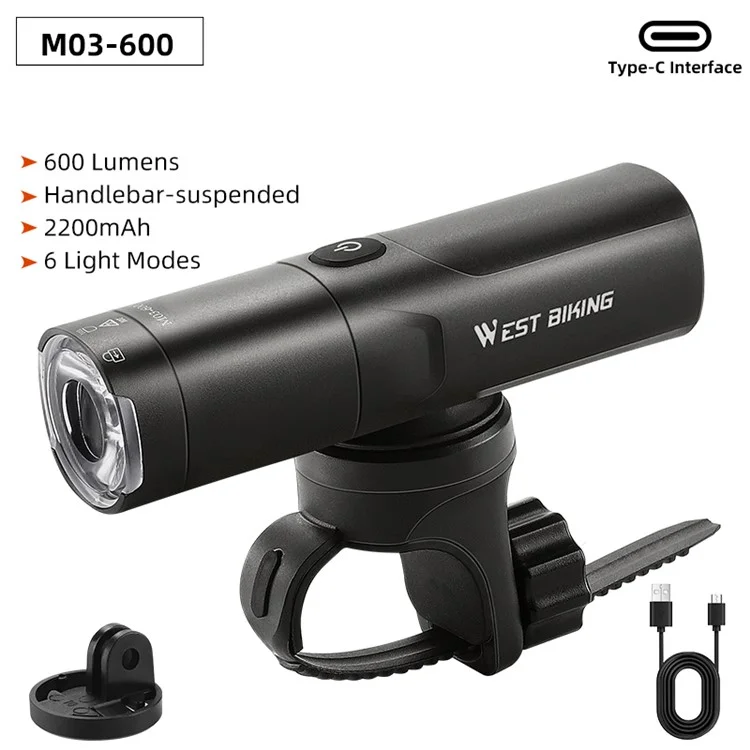 WEST BIKING M03-600 YP0701411 Rotating Bicycle Front Light Portable Bike Lamp