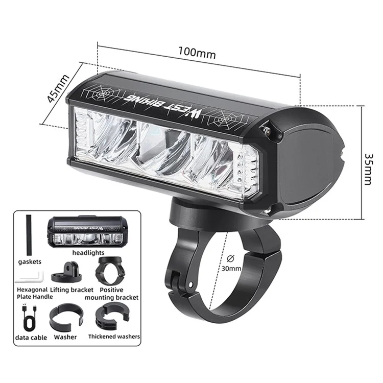 WEST BIKING YP0701424 Lampe avant de vélo de montagne 1750 Lumens Très Lumineux 