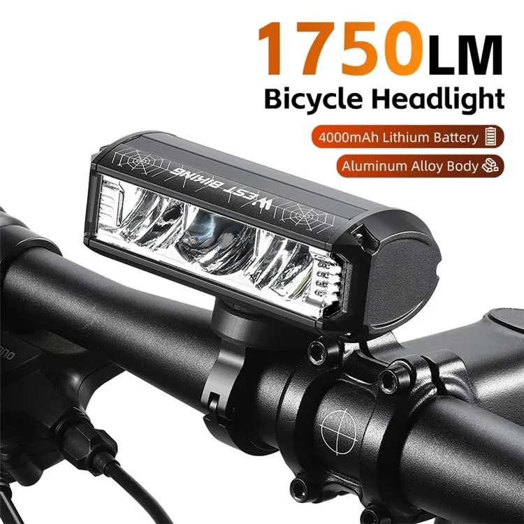WEST BIKING YP0701424 Lampe avant de vélo de montagne 1750 Lumens Très Lumineux 