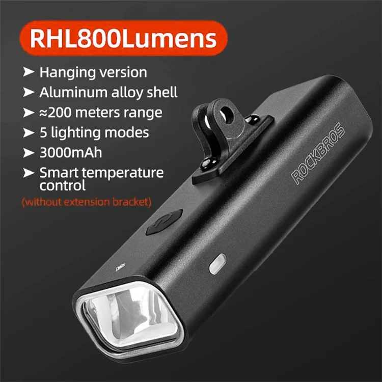 ROCKBROS RHL-800 Fahrrad-Frontscheinwerfer Starke Taschenlampe, Hebeverstellung (ohne Halterung)