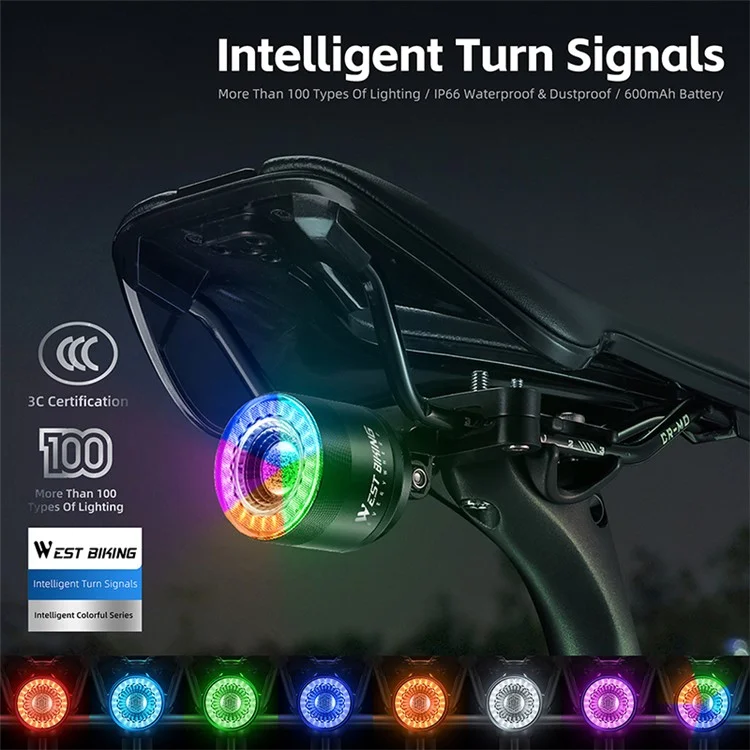 WEST BIKING YP0701420 Smart Sensing Bike Light Colorful LED MTB Taillight Warning Lamp