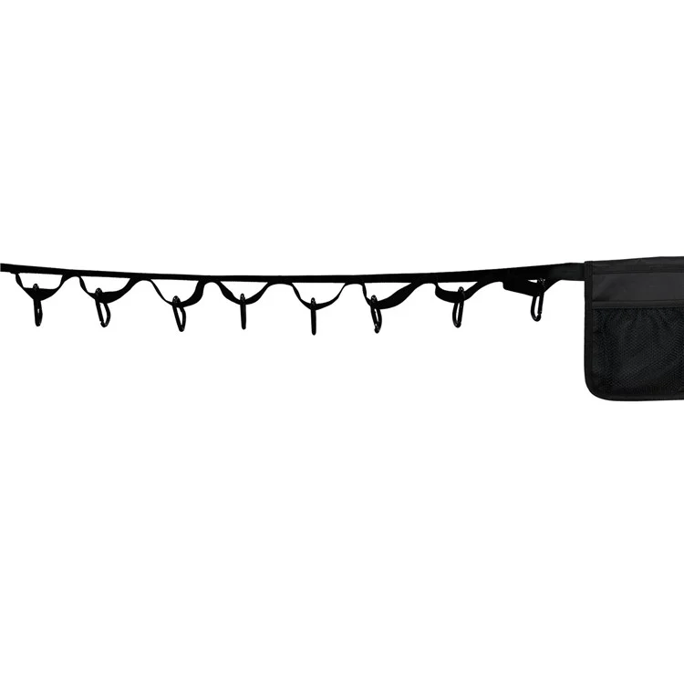 Polyester Magic Tape Storage Strap with 8 Carabiners to Hang Camping Gears - Black