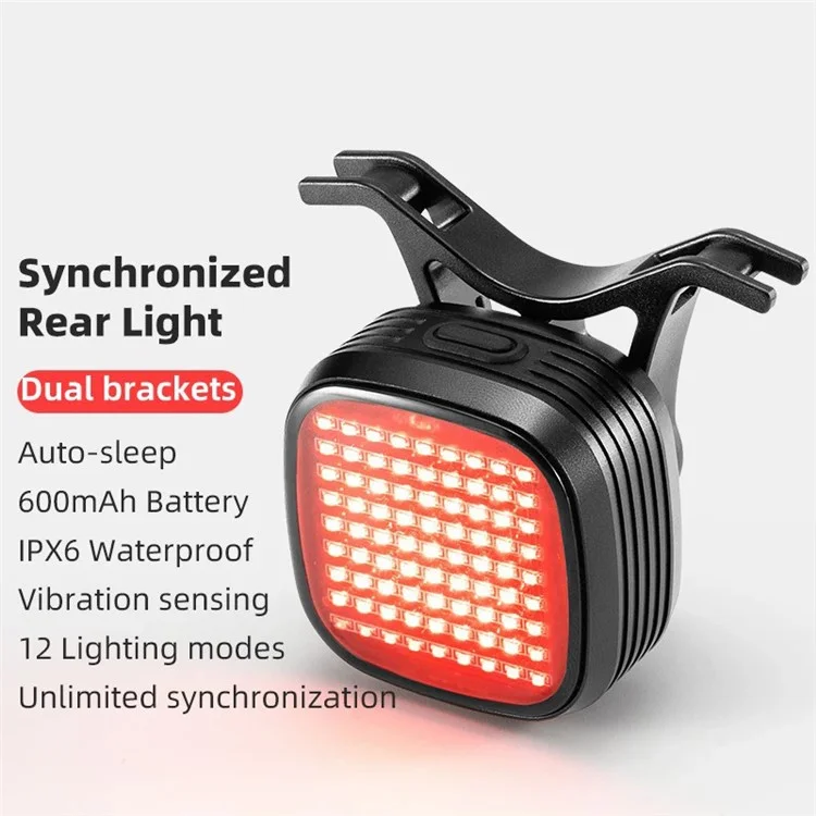 ROCKBROS R7 Waterproof Bike Cycling LED Tail Light 12 Modes Bicycle Brake Sensing Warning Lamp