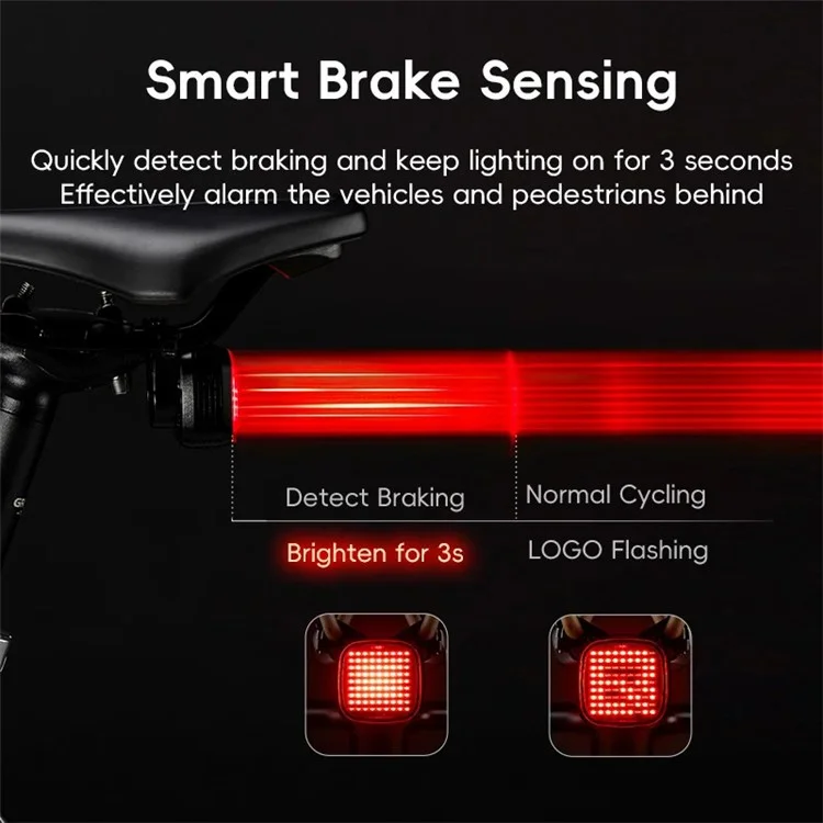 ROCKBROS R7 Waterproof Bike Cycling LED Tail Light 12 Modes Bicycle Brake Sensing Warning Lamp