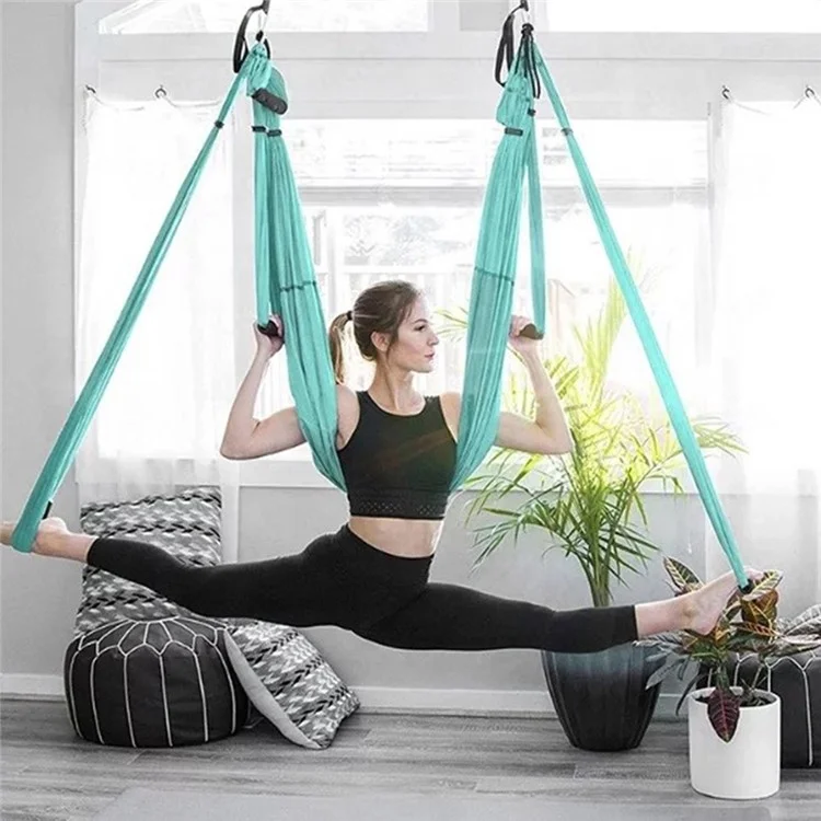 250x150cm Aerial Yoga Hammock Swing 6 Handles Inversion Exercise Hanging Belt, Upgraded Version - Mint Green