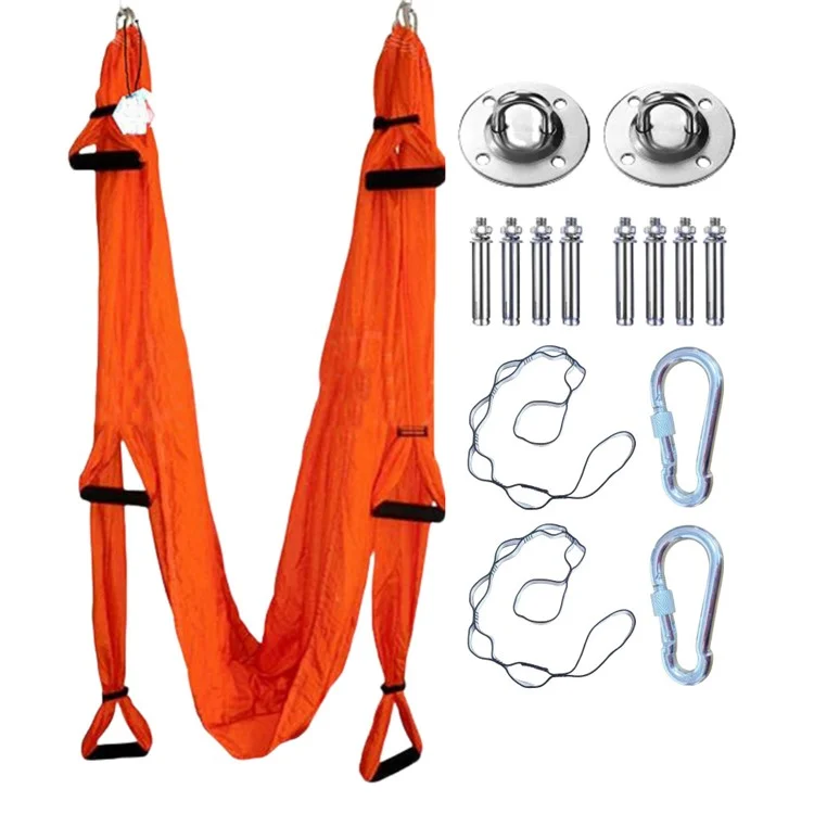 250x150cm Aerial Yoga Hammock Swing 6 Handles Inversion Exercise Hanging Belt, Upgraded Version - Orange