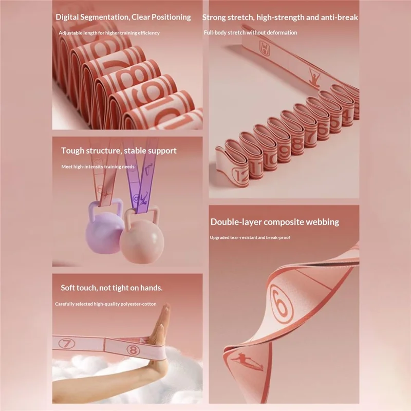 WOSWEIR YO0269 130cm 12 Sections Yoga Resistance Band Stretch Pilates Exercise Pull Strap - Pink