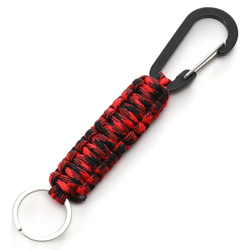 Outdoor Camping Carabiner Parachute Rope Anti-lost Braided Lanyard with Key Ring - Black+Red Camouflage