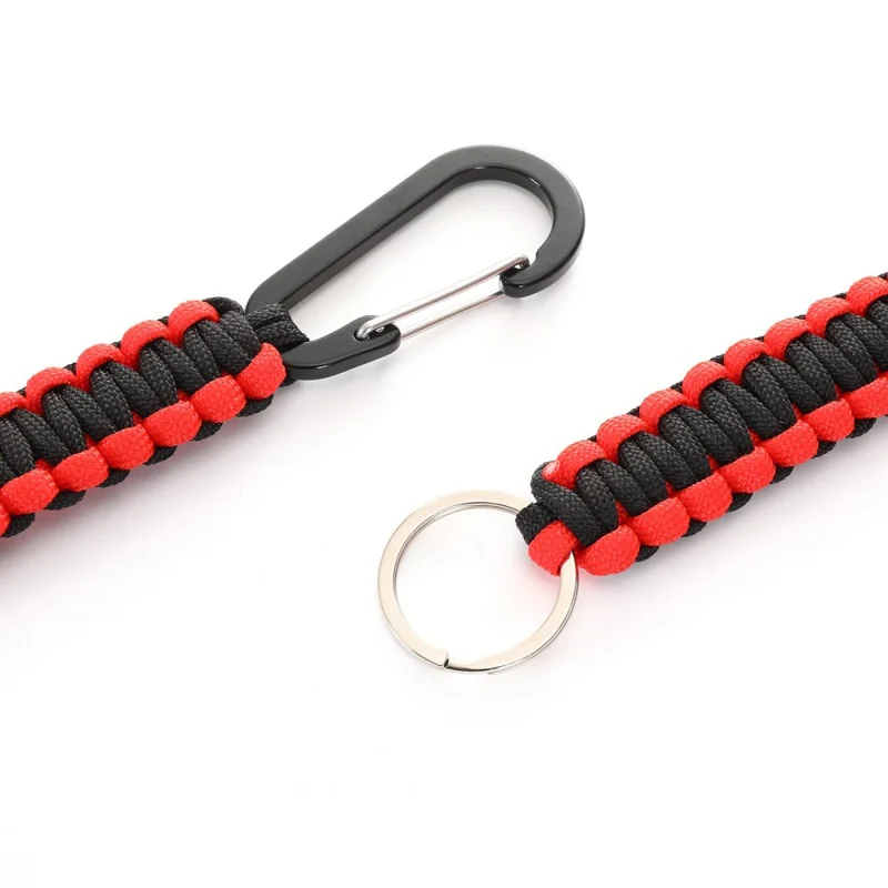 Outdoor Camping Carabiner Parachute Rope Anti-lost Braided Lanyard with Key Ring - Black+Red Camouflage