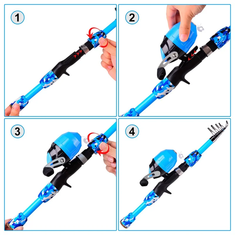 PROBEROS KFSAN12 1.5m Fishing Rod Camo Fishing Pole Combo Set with Mini Lures - Blue