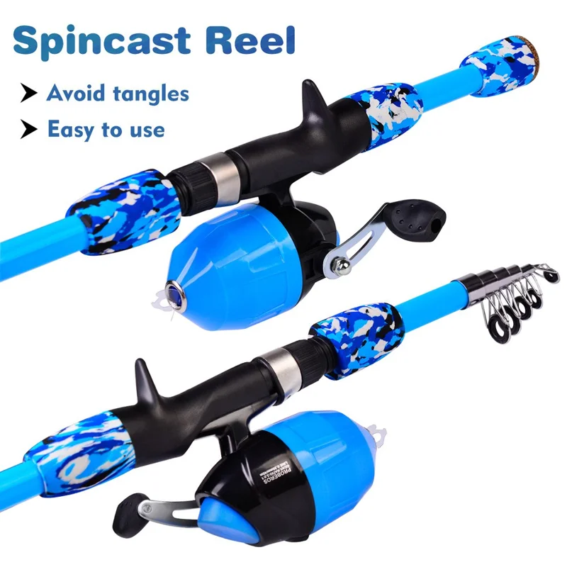 PROBEROS KFSAN12 1.5m Fishing Rod Camo Fishing Pole Combo Set with Mini Lures - Blue