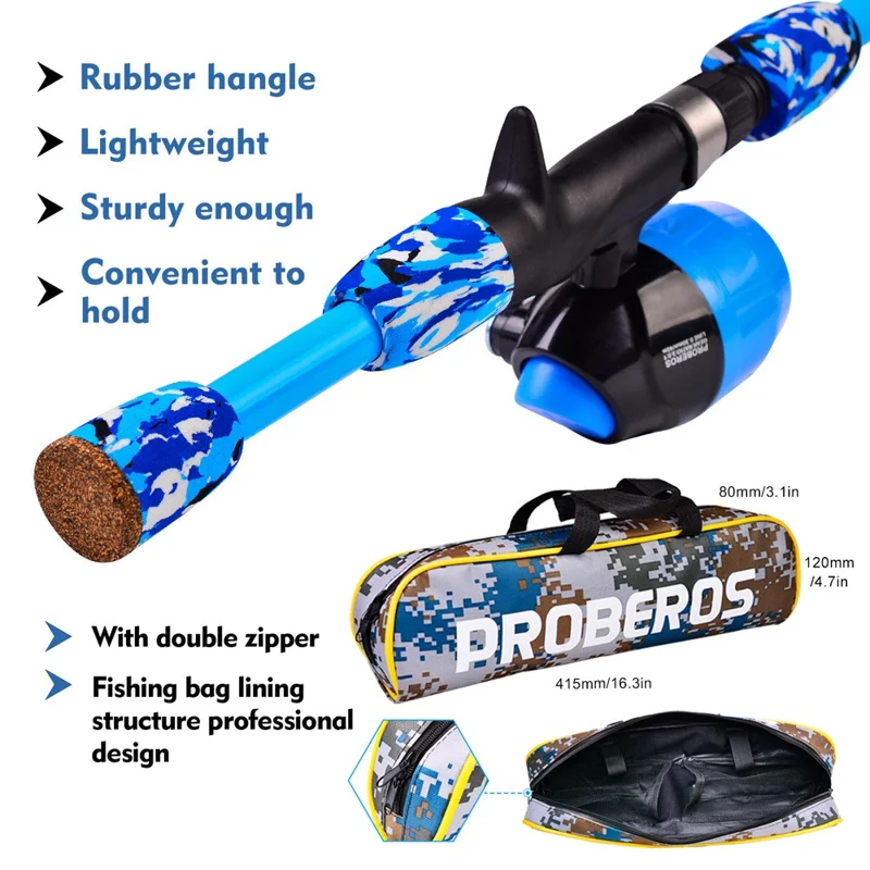PROBEROS KFSAN12 1.5m Fishing Rod Camo Fishing Pole Combo Set with Mini Lures - Blue