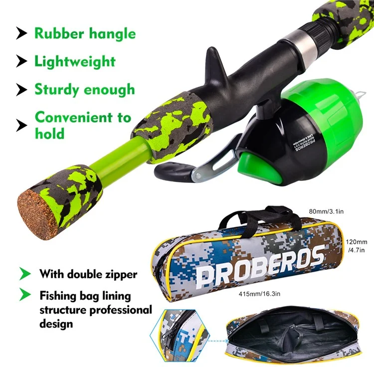 PROBEROS KFSAN12 1.5m Fishing Rod Camo Fishing Pole Combo Set with Mini Lures - Green