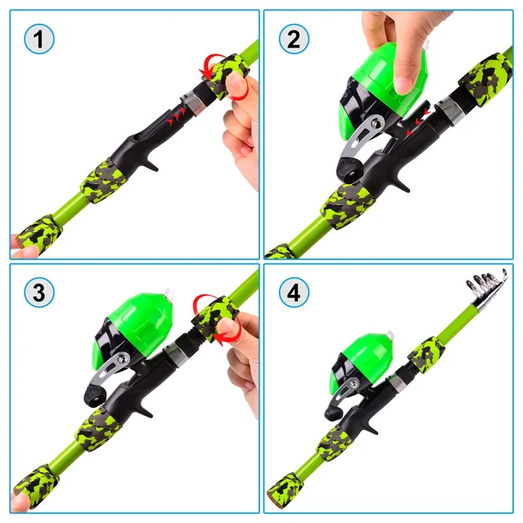 PROBEROS KFSAN12 Conjunto de vara de pesca de 1,8 m com mini iscas, vara de pesca retrátil - Verde 