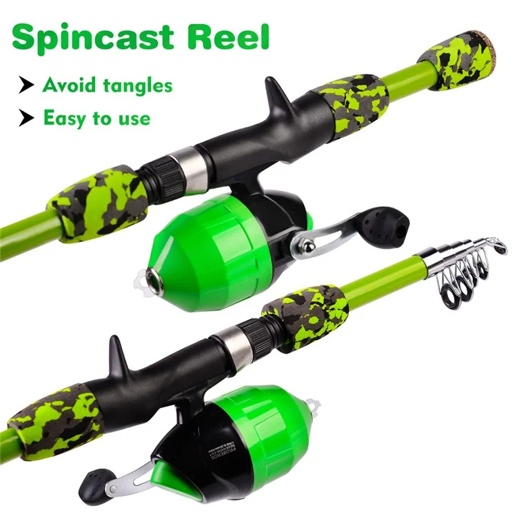 PROBEROS KFSAN12 Conjunto de vara de pesca de 1,8 m com mini iscas, vara de pesca retrátil - Verde 