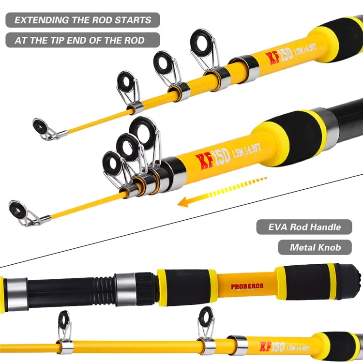 PROBEROS HWCSET109 1.5m Fishing Rod and Reel Combo Set with Lures for Beginners - Gold
