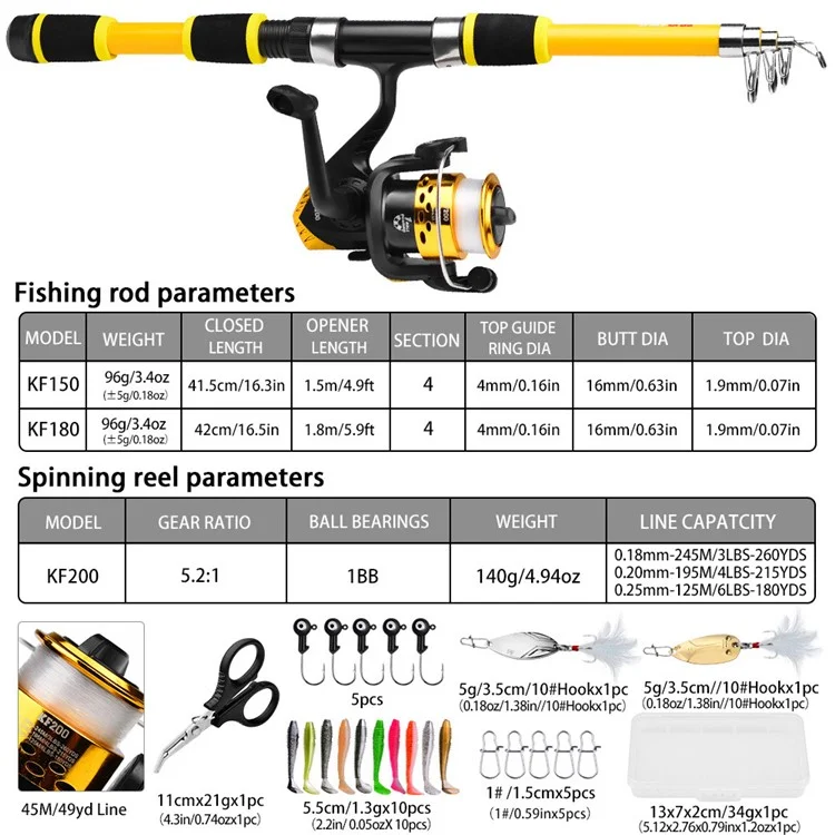 PROBEROS HWCSET109 1.5m Fishing Rod and Reel Combo Set with Lures for Beginners - Gold