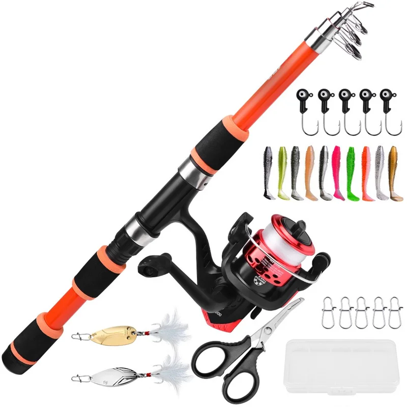 PROBEROS HWCSET109 1.5m Fishing Rod and Reel Combo Set with Lures for Beginners - Red