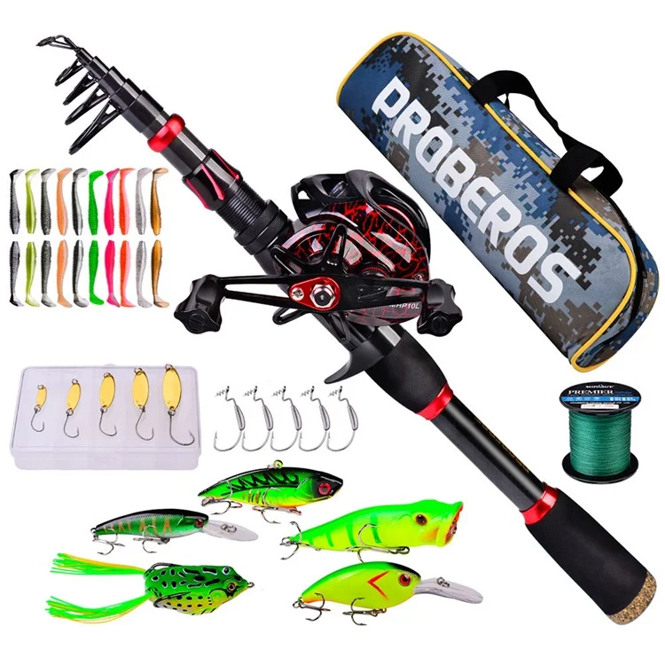 PROBEROS HWCSET100 2.1m Carbon Fishing Rod Pole Reel Combo with Line Lure Hook - Left-Hand Reel
