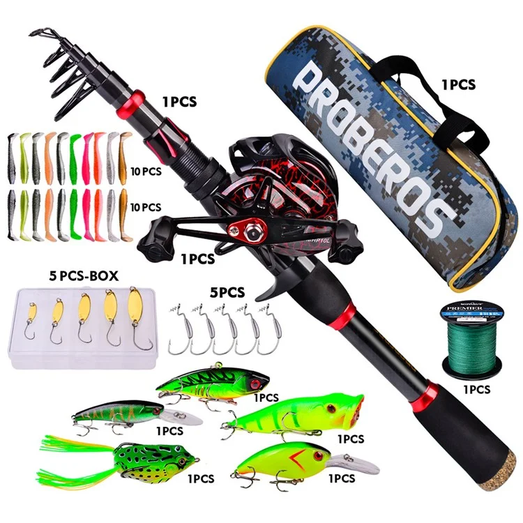 PROBEROS HWCSET100 2.1m Carbon Fishing Rod Pole Reel Combo with Line Lure Hook - Left-Hand Reel