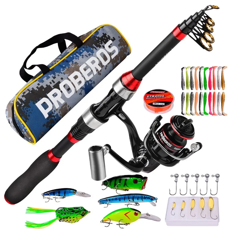 PROBEROS HWCSET101 Vara telescópica de 1,8 m Linha de Carretel de Pesca com Bolsa de Transporte 