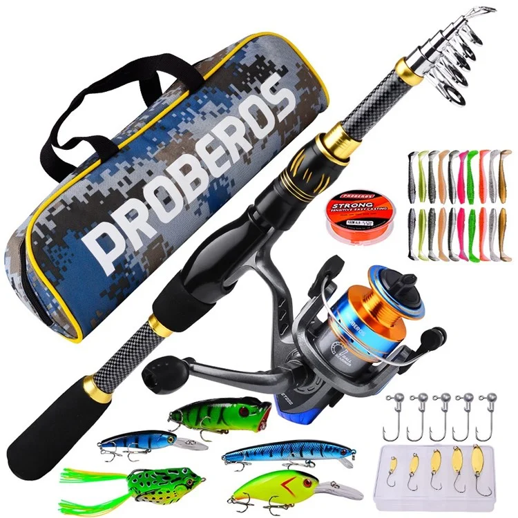 Perceros HWCSET106 1.8m Fibra de Vidrio Telescópico Coda de Pesca ET200 Carretón de Carrete Giratorio Combo Combo Kit