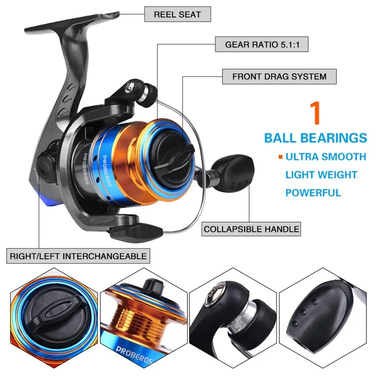 Proberos Hwcset108 2.4m Vara de Pesca Telescópica Combinación de Carrete de Pesca Con Señuelos