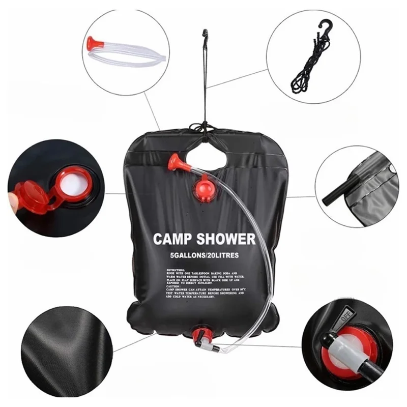 Outdoor Camping 20L Solar Shower Bag Hiking Travel Wilderness Portable Bathing Water Storage Heater