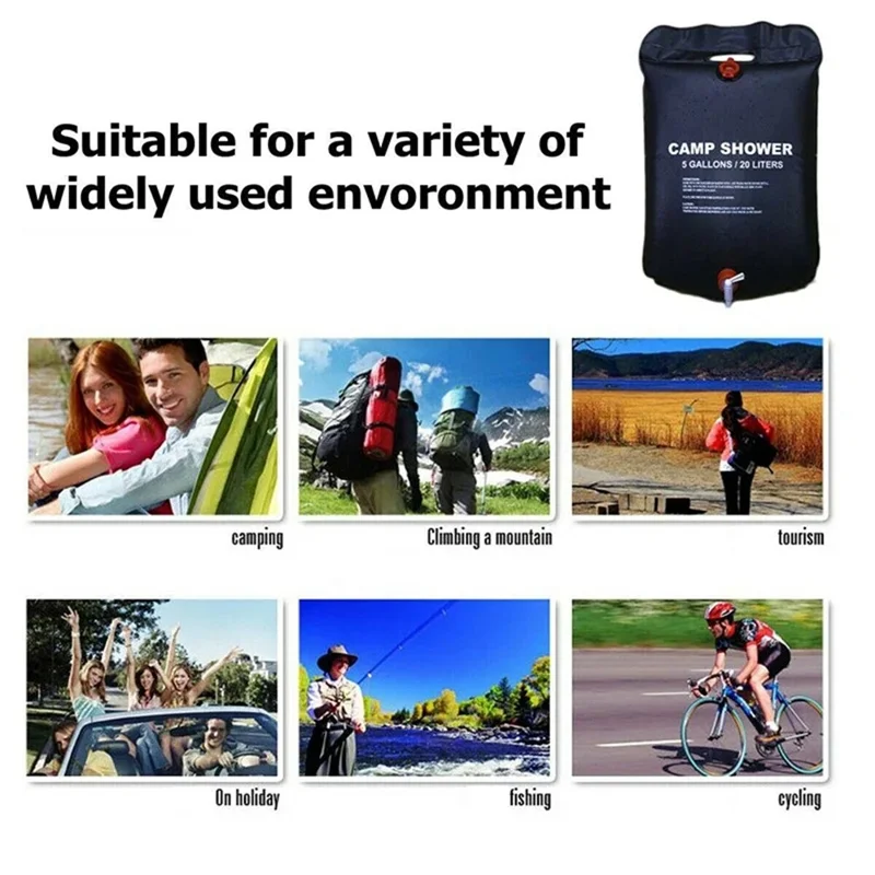 Outdoor Camping 20L Solar Shower Bag Hiking Travel Wilderness Portable Bathing Water Storage Heater