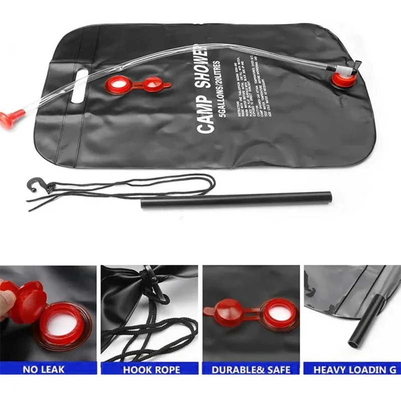 Outdoor Camping 20L Solar Shower Bag Hiking Travel Wilderness Portable Bathing Water Storage Heater