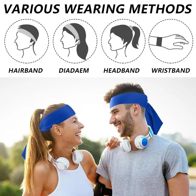 1Pc Banda de cabeza rápida de secado al aire libre Pañuelo absorbente del sudor del tenis Elástico para hombres y mujeres - Blanco
