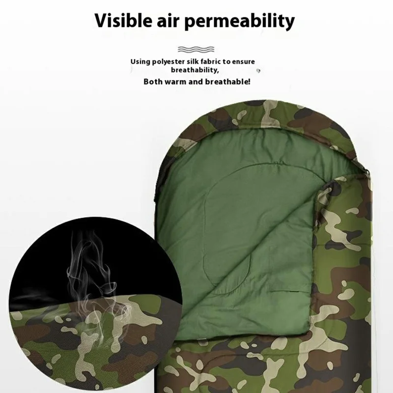 Sac de couchage enveloppant pour le camping en plein air, capuche adulte en coton creux et chaud, 0,7 kg / 10-30 degrés Celsius - Camouflage de la jungle
