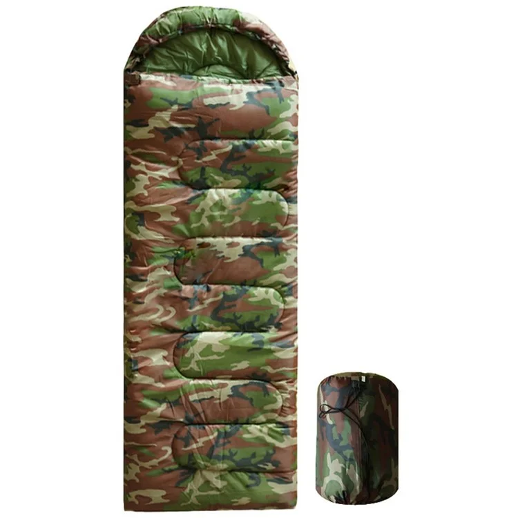 Saco de dormir em envelope para acampamento ao ar livre, com capuz, adulto, de algodão oco, quente, 1,3 kg / 0-20 graus Celsius - Camuflagem da selva
