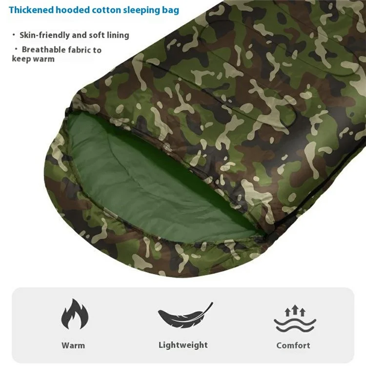 Saco de dormir em envelope para acampamento ao ar livre, com capuz, adulto, de algodão oco, quente, 1,3 kg / 0-20 graus Celsius - Camuflagem da selva