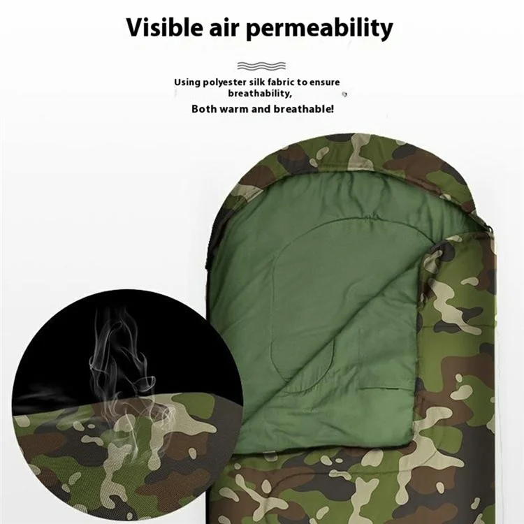 Saco de dormir em envelope para acampamento ao ar livre, com capuz, adulto, de algodão oco, quente, 1,3 kg / 0-20 graus Celsius - Camuflagem da selva