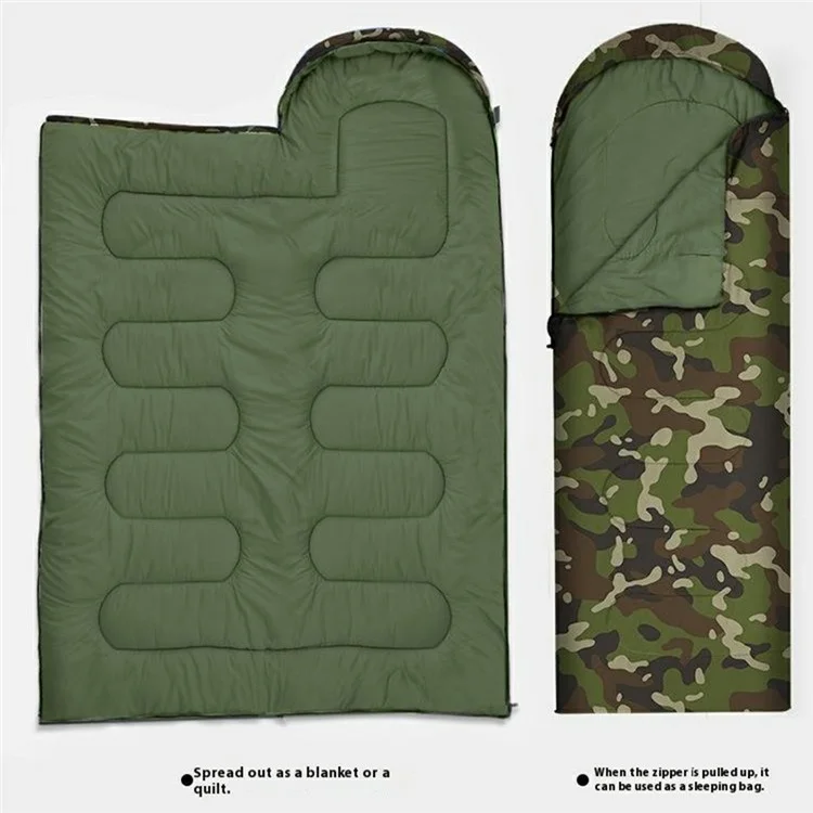 Saco de dormir em envelope para acampamento ao ar livre, com capuz, adulto, de algodão oco, quente, 1,3 kg / 0-20 graus Celsius - Camuflagem da selva