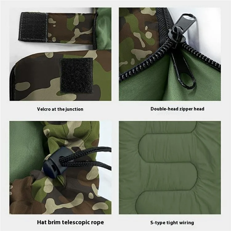 Saco de dormir em envelope para acampamento ao ar livre, com capuz, adulto, de algodão oco, quente, 1,3 kg / 0-20 graus Celsius - Camuflagem da selva