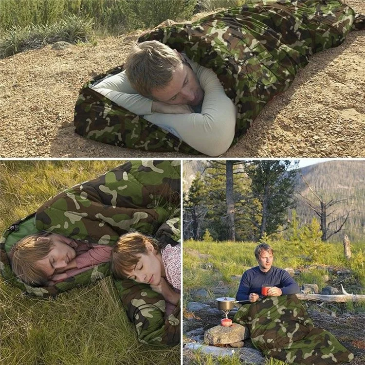 Saco de dormir em envelope para acampamento ao ar livre, com capuz, adulto, de algodão oco, quente, 1,3 kg / 0-20 graus Celsius - Camuflagem da selva