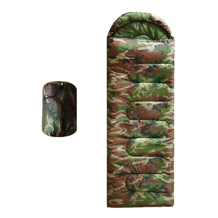 Saco de dormir tipo sobre para camping al aire libre con capucha para adultos, de algodón hueco y cálido, 1.8 kg / -5 ~ 15 grados Celsius - Camuflaje de la selva
