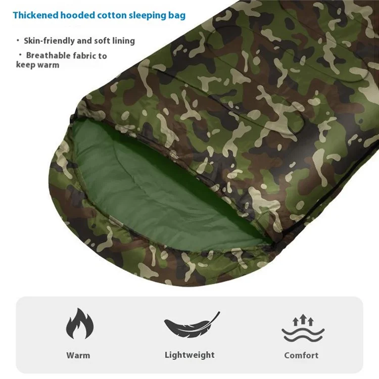 Saco de dormir tipo sobre para camping al aire libre con capucha para adultos, de algodón hueco y cálido, 1.8 kg / -5 ~ 15 grados Celsius - Camuflaje de la selva