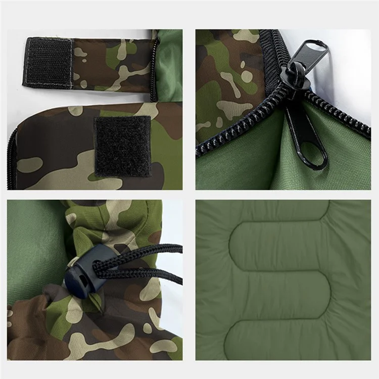 Saco de dormir tipo sobre para camping al aire libre con capucha para adultos, de algodón hueco y cálido, 1.8 kg / -5 ~ 15 grados Celsius - Camuflaje de la selva