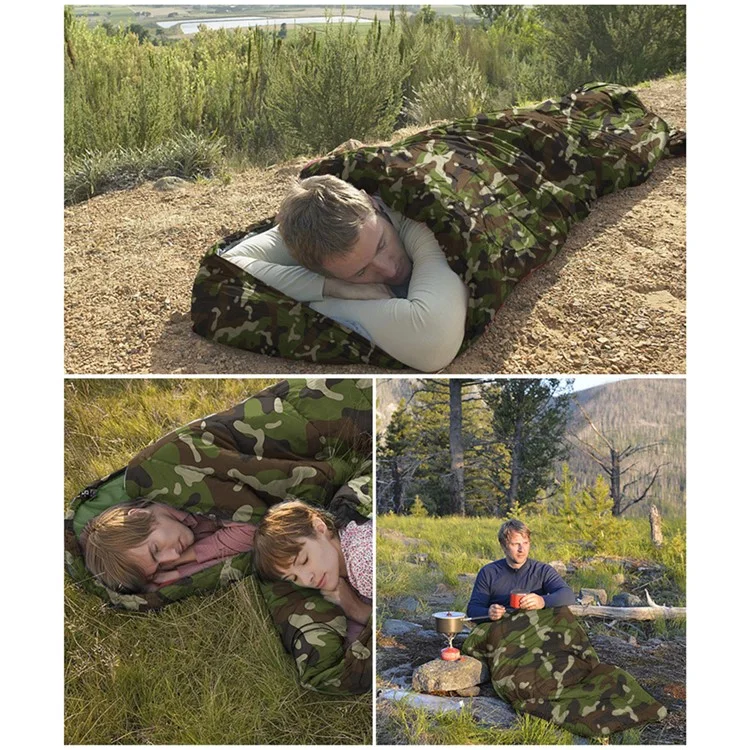Saco de dormir tipo sobre para camping al aire libre con capucha para adultos, de algodón hueco y cálido, 1.8 kg / -5 ~ 15 grados Celsius - Camuflaje de la selva