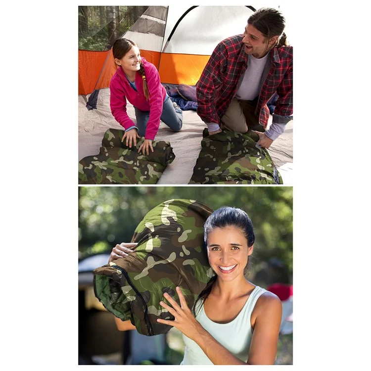 Saco de dormir tipo sobre para camping al aire libre con capucha para adultos, de algodón hueco y cálido, 1.8 kg / -5 ~ 15 grados Celsius - Camuflaje de la selva