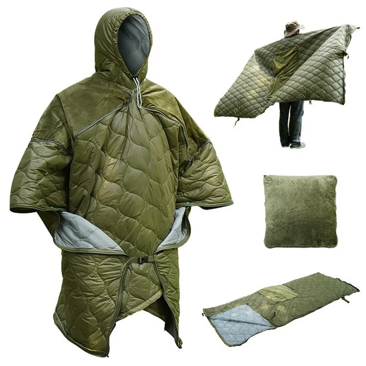 TRAVELER Saco de dormir de acampamento ao ar livre 4 em 1 para adultos, quente no inverno, capa, travesseiro e cobertor - Verde Exército