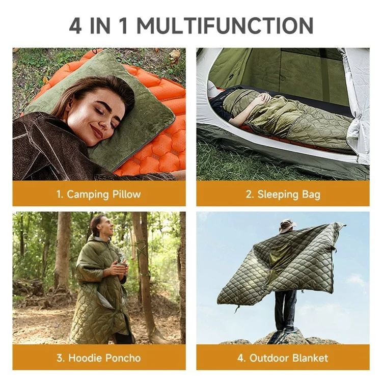 TRAVELER Saco de dormir de acampamento ao ar livre 4 em 1 para adultos, quente no inverno, capa, travesseiro e cobertor - Verde Exército