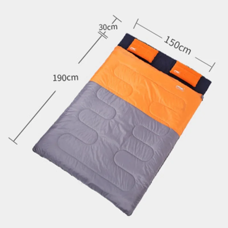 DESERT&FOX Dubbel sovsäck för två personer, utomhusläger, vandring, tjock sovsäck med 2 kuddar - Blå/Grå