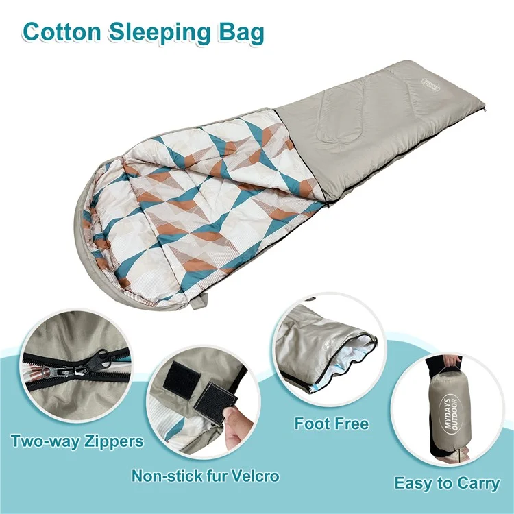 MYDAYS OUTDOOR 218x78cm Saco de dormir com capuz impermeável para acampamento de inverno no estilo envelope 