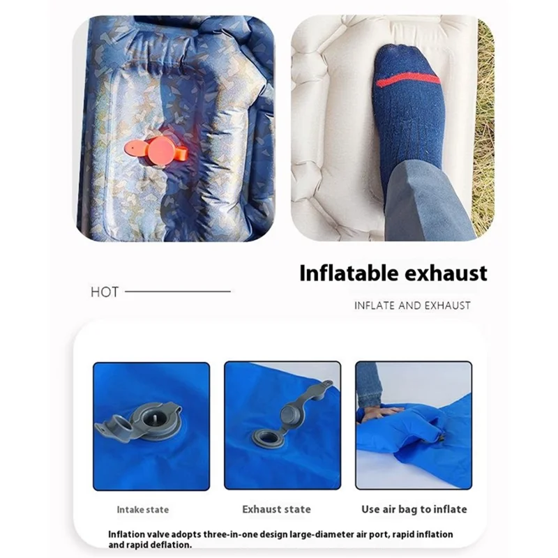 Camping Mattress Sleeping Mat Built-In Foot Pump Inflatable Sleeping Pad - Blue