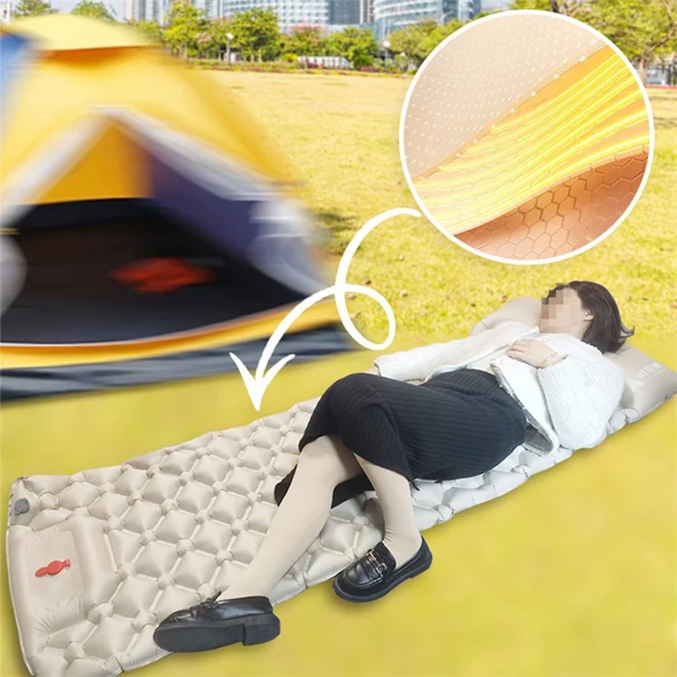 Matelas de camping Tapis de sommeil avec pompe à pied intégrée Matelas de couchage gonflable - Kaki